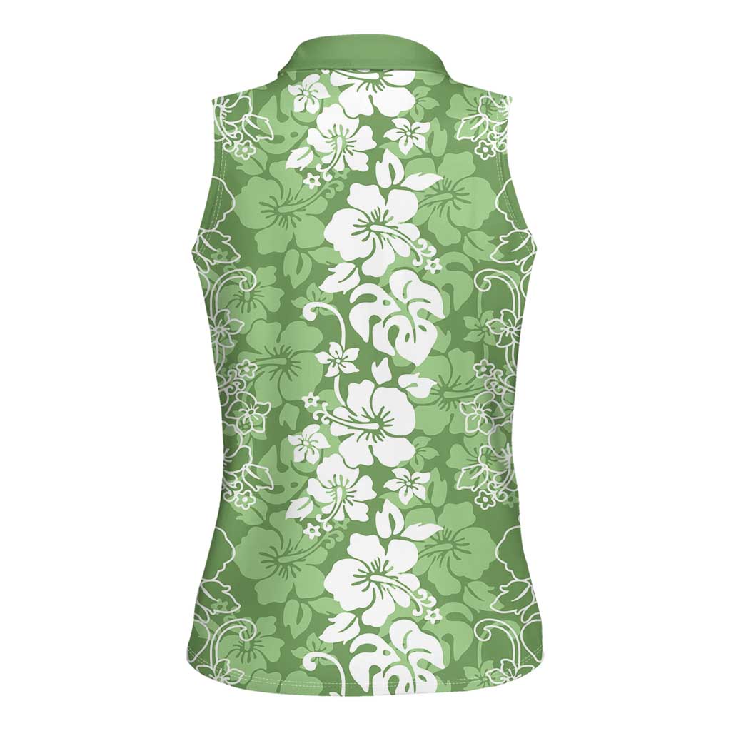 Hawaiian Lei Day Women Sleeveless Polo Shirt Green Hibiscus Flowers Lei Art LT9 - Polynesian Pride