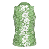 Hawaiian Lei Day Women Sleeveless Polo Shirt Green Hibiscus Flowers Lei Art LT9 - Polynesian Pride
