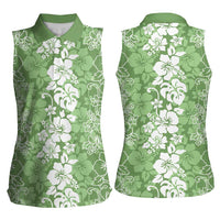 Hawaiian Lei Day Women Sleeveless Polo Shirt Green Hibiscus Flowers Lei Art LT9 - Polynesian Pride