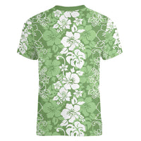 Hawaiian Lei Day Women V-Neck T-Shirt Green Hibiscus Flowers Lei Art LT9 - Polynesian Pride