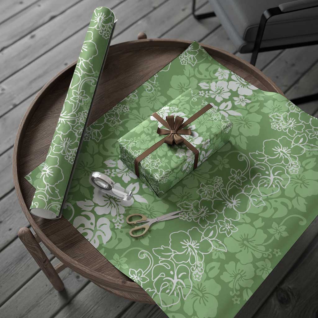 Hawaiian Lei Day Wrapping Paper Green Hibiscus Flowers Lei Art - Polynesian Pride