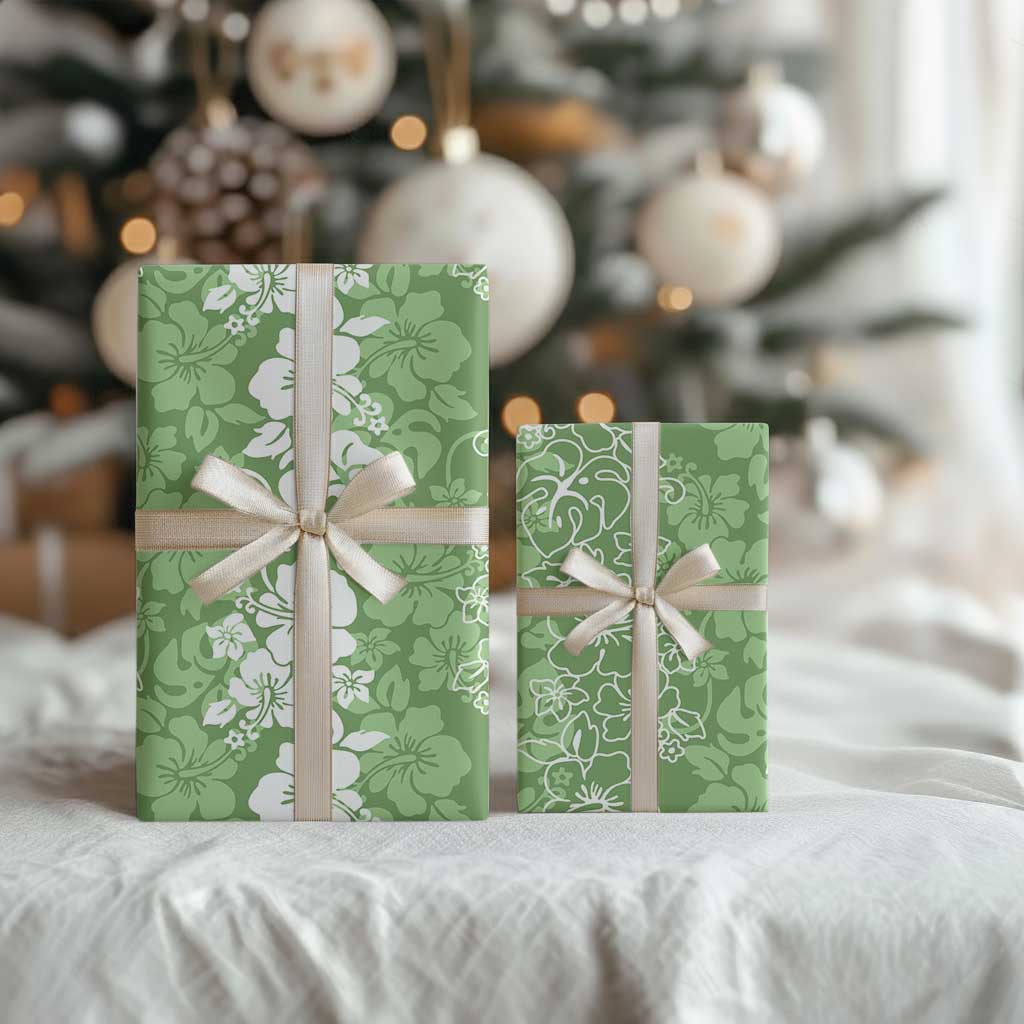 Hawaiian Lei Day Wrapping Paper Green Hibiscus Flowers Lei Art - Polynesian Pride