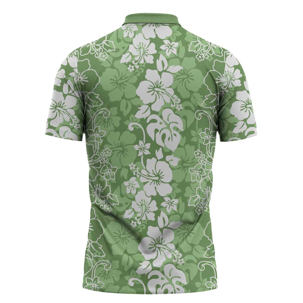 Hawaiian Lei Day Zipper Polo Shirt Green Hibiscus Flowers Lei Art LT9 - Polynesian Pride