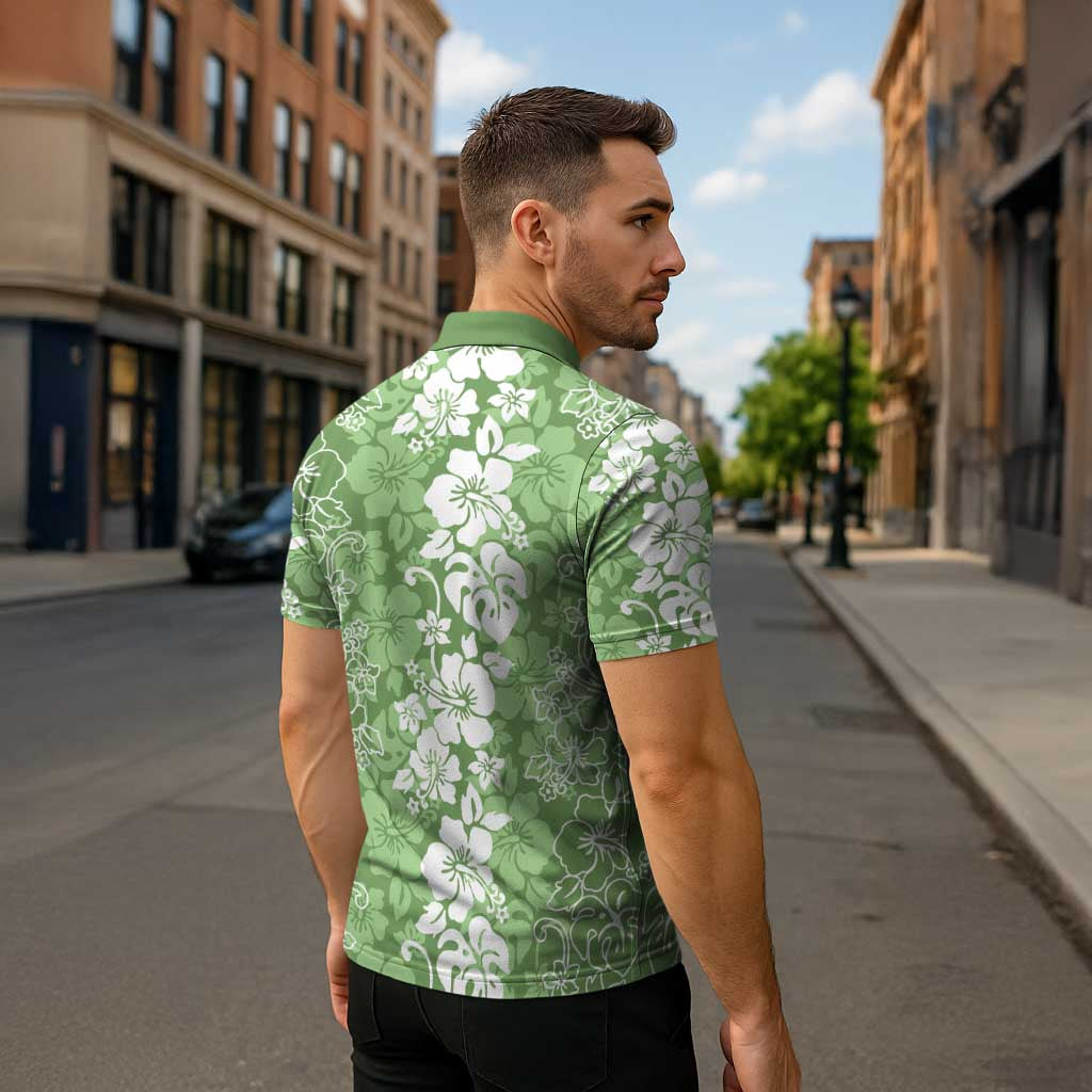 Hawaiian Lei Day Zipper Polo Shirt Green Hibiscus Flowers Lei Art LT9 - Polynesian Pride