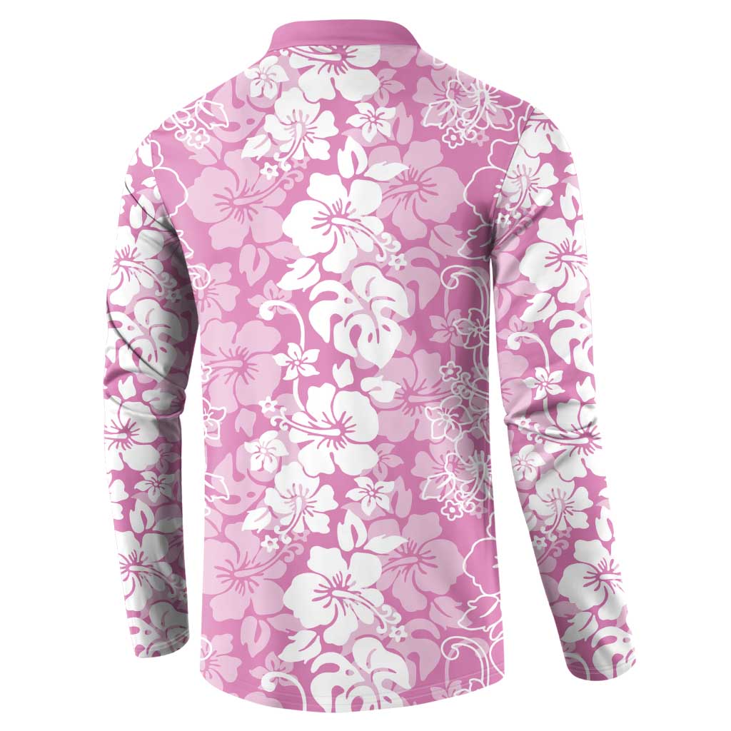 Hawaiian Lei Day Button Sweatshirt Pink Hibiscus Flowers Lei Art
