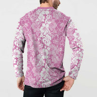 Hawaiian Lei Day Button Sweatshirt Pink Hibiscus Flowers Lei Art