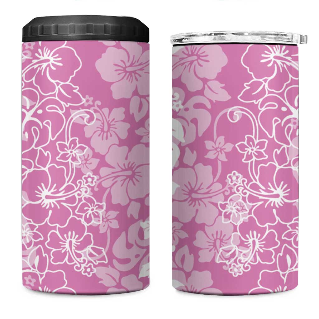 Hawaiian Lei Day 4 in 1 Can Cooler Tumbler Pink Hibiscus Flowers Lei Art LT9 One Size: 16 oz Pink - Polynesian Pride