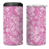 Hawaiian Lei Day 4 in 1 Can Cooler Tumbler Pink Hibiscus Flowers Lei Art LT9 One Size: 16 oz Pink - Polynesian Pride