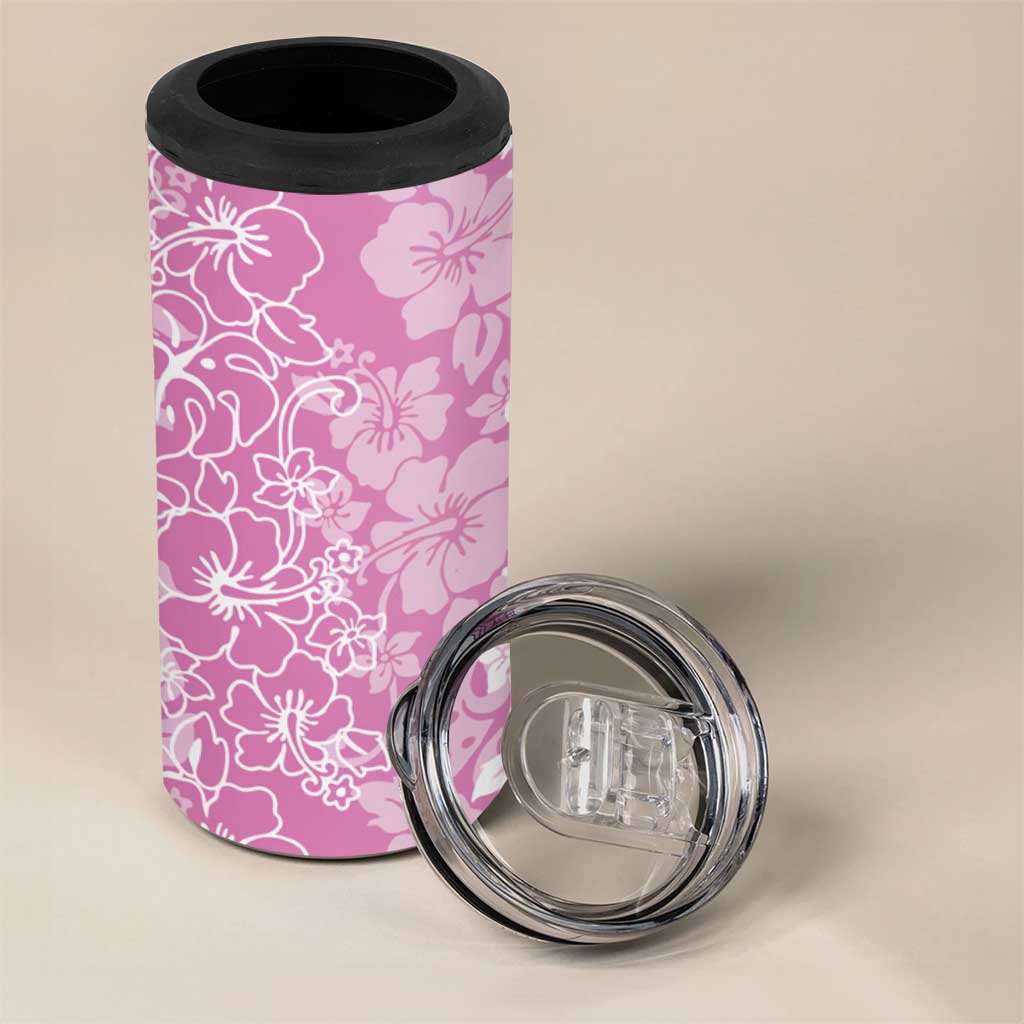 Hawaiian Lei Day 4 in 1 Can Cooler Tumbler Pink Hibiscus Flowers Lei Art LT9 - Polynesian Pride