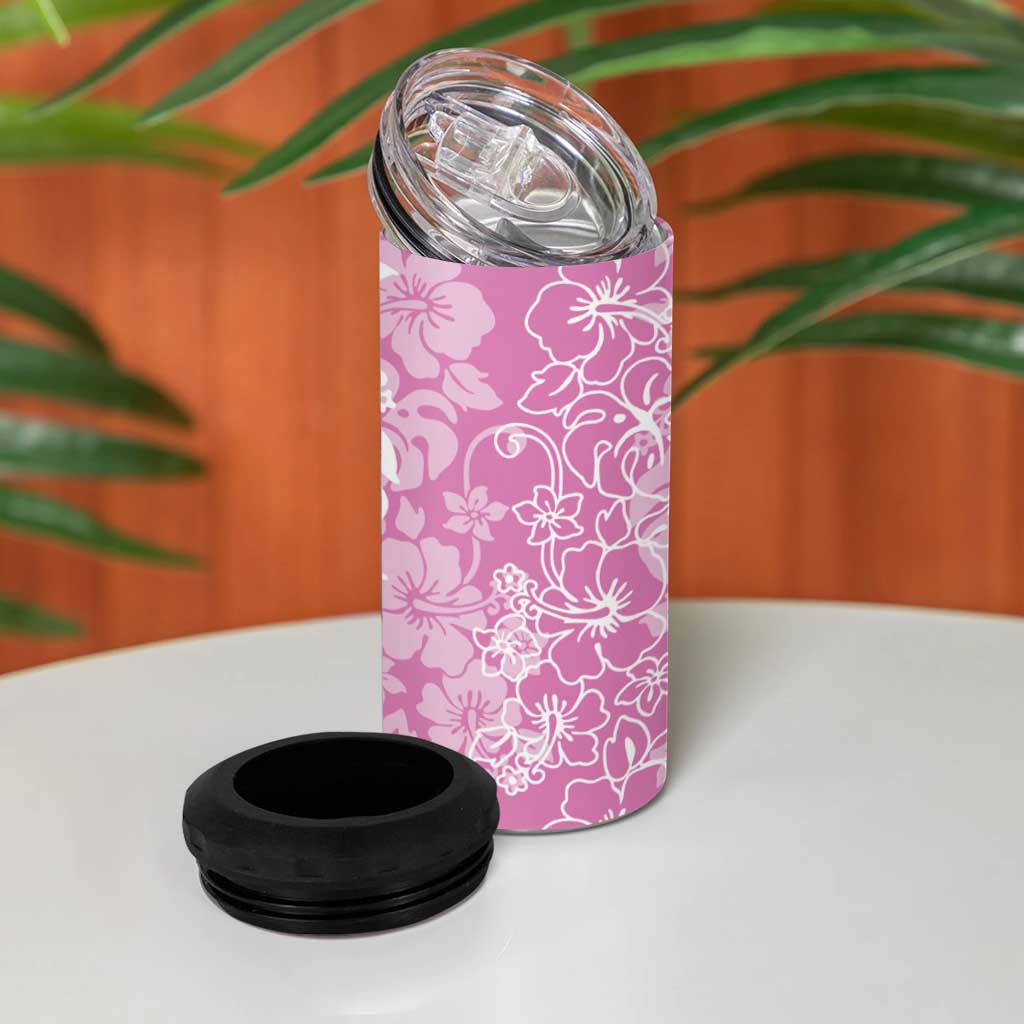 Hawaiian Lei Day 4 in 1 Can Cooler Tumbler Pink Hibiscus Flowers Lei Art LT9 - Polynesian Pride