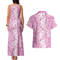 Hawaiian Lei Day Couples Matching Tank Maxi Dress and Hawaiian Shirt Pink Hibiscus Flowers Lei Art LT9 - Polynesian Pride