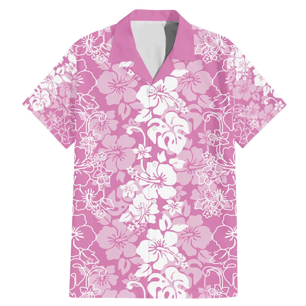 Hawaiian Lei Day Family Matching Mermaid Dress and Hawaiian Shirt Pink Hibiscus Flowers Lei Art LT9 Dad's Shirt - Short Sleeve Pink - Polynesian Pride
