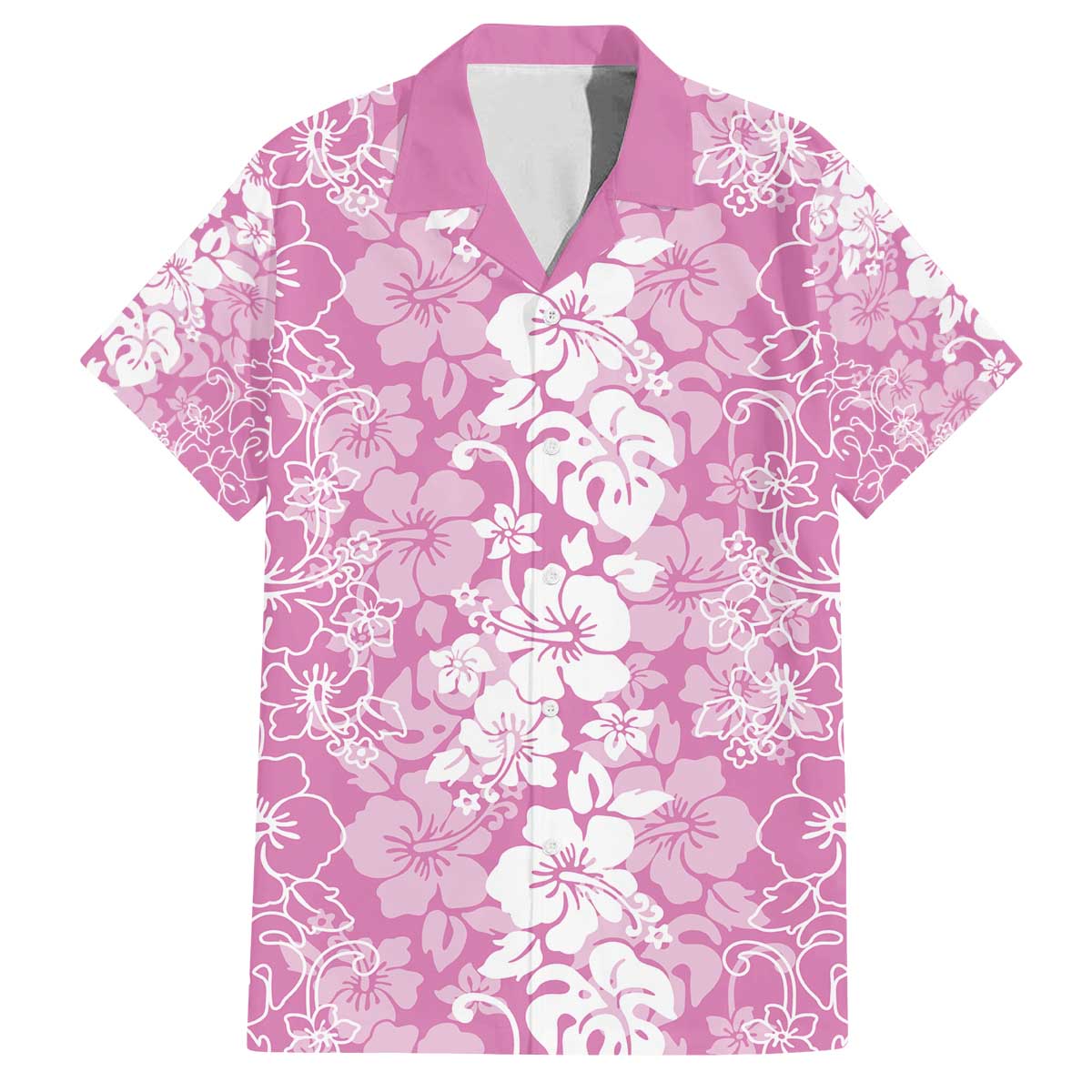 Hawaiian Lei Day Family Matching Off The Shoulder Long Sleeve Dress and Hawaiian Shirt Pink Hibiscus Flowers Lei Art LT9 Dad's Shirt - Short Sleeve Pink - Polynesian Pride