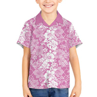 Hawaiian Lei Day Family Matching Off The Shoulder Long Sleeve Dress and Hawaiian Shirt Pink Hibiscus Flowers Lei Art LT9 Son's Shirt Pink - Polynesian Pride