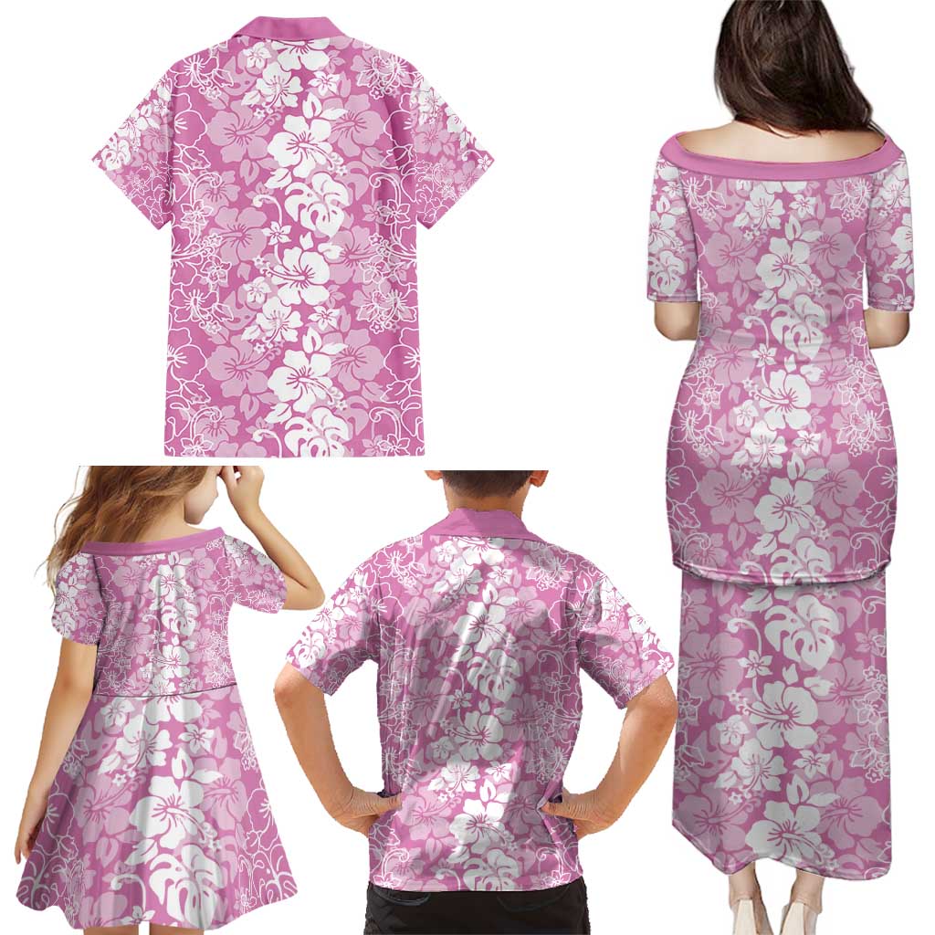 Hawaiian Lei Day Family Matching Puletasi and Hawaiian Shirt Pink Hibiscus Flowers Lei Art LT9 - Polynesian Pride