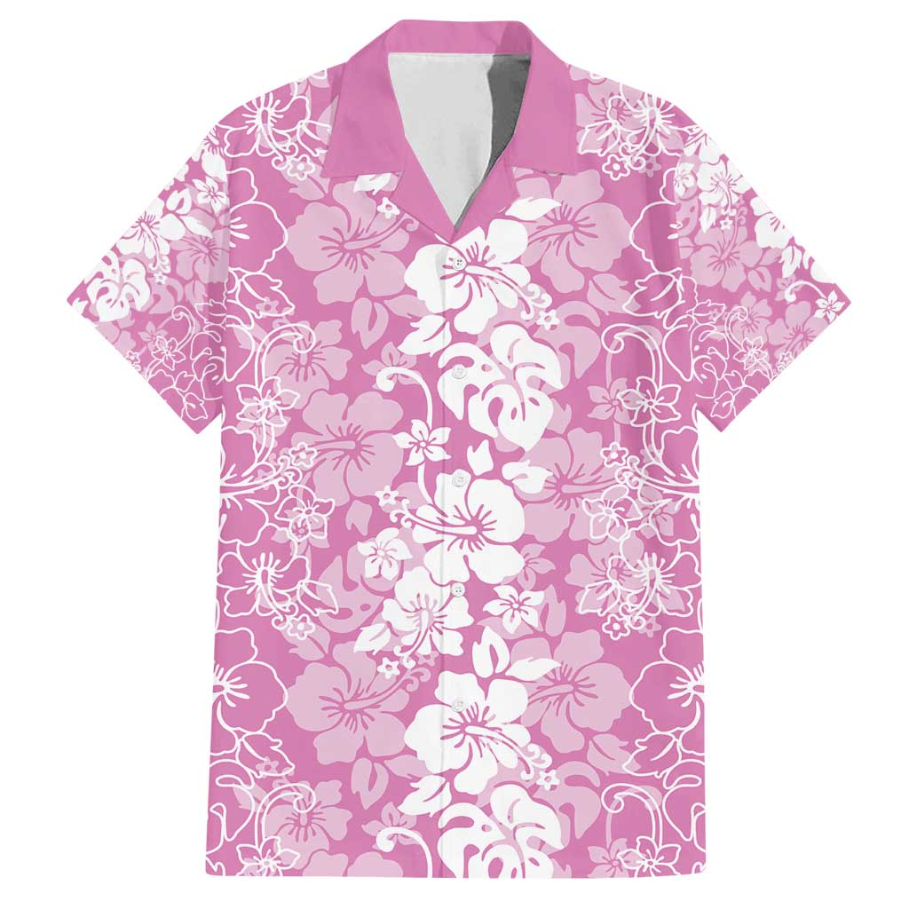 Hawaiian Lei Day Family Matching Puletasi and Hawaiian Shirt Pink Hibiscus Flowers Lei Art LT9 Dad's Shirt - Short Sleeve Pink - Polynesian Pride