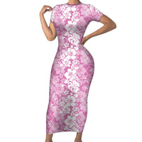 Hawaiian Lei Day Family Matching Short Sleeve Bodycon Dress and Hawaiian Shirt Pink Hibiscus Flowers Lei Art LT9 Mom's Dress Pink - Polynesian Pride