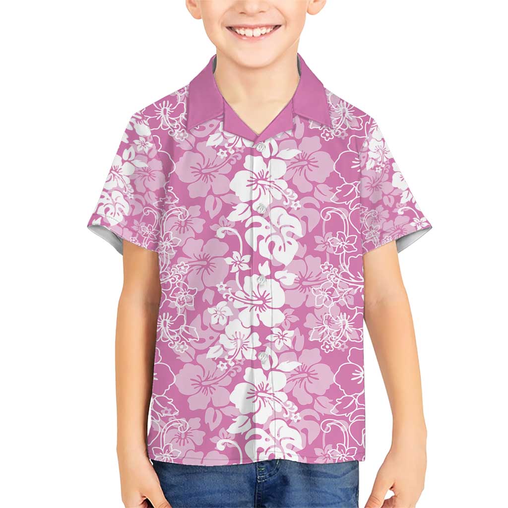 Hawaiian Lei Day Family Matching Short Sleeve Bodycon Dress and Hawaiian Shirt Pink Hibiscus Flowers Lei Art LT9 Son's Shirt Pink - Polynesian Pride