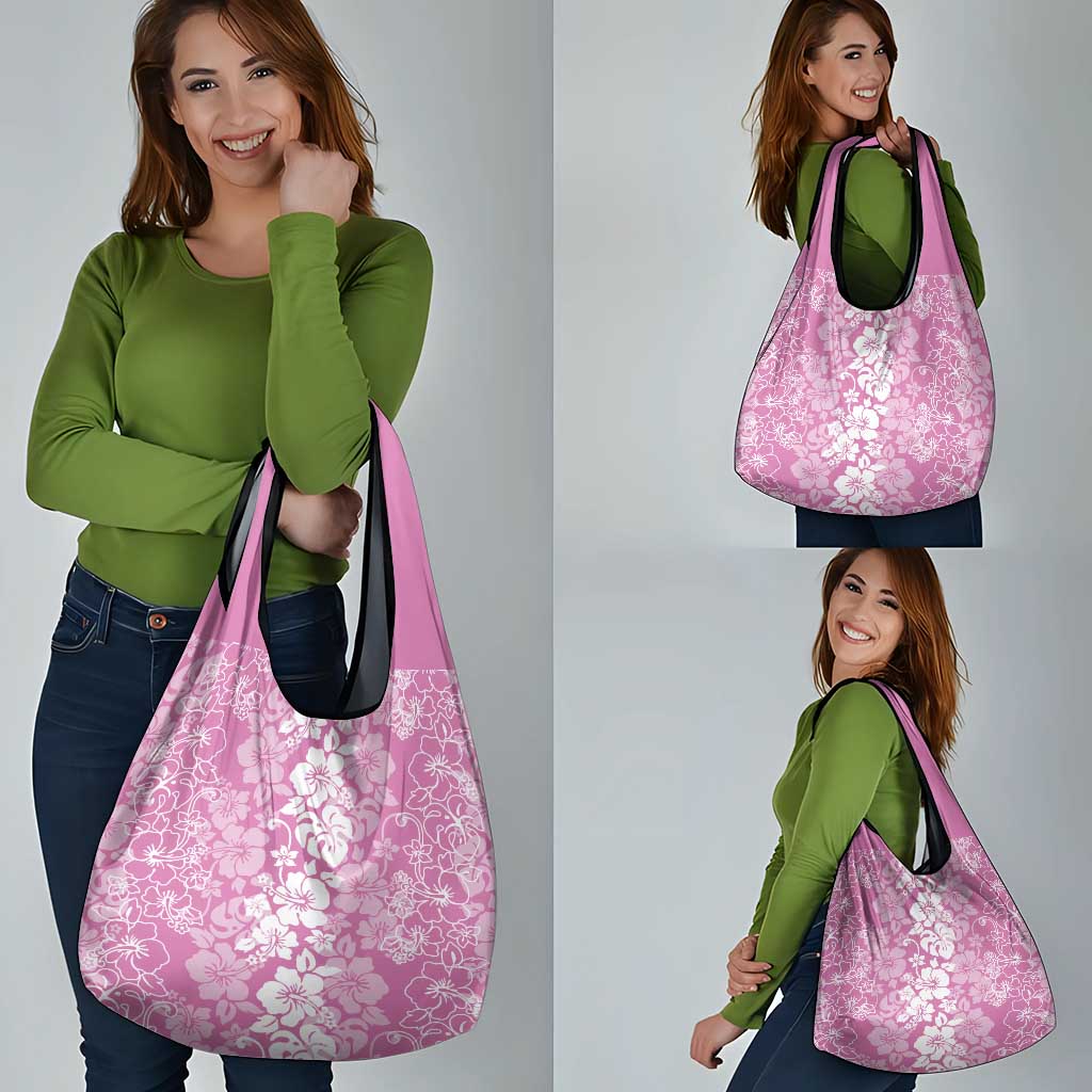 Hawaiian Lei Day Grocery Bag Pink Hibiscus Flowers Lei Art