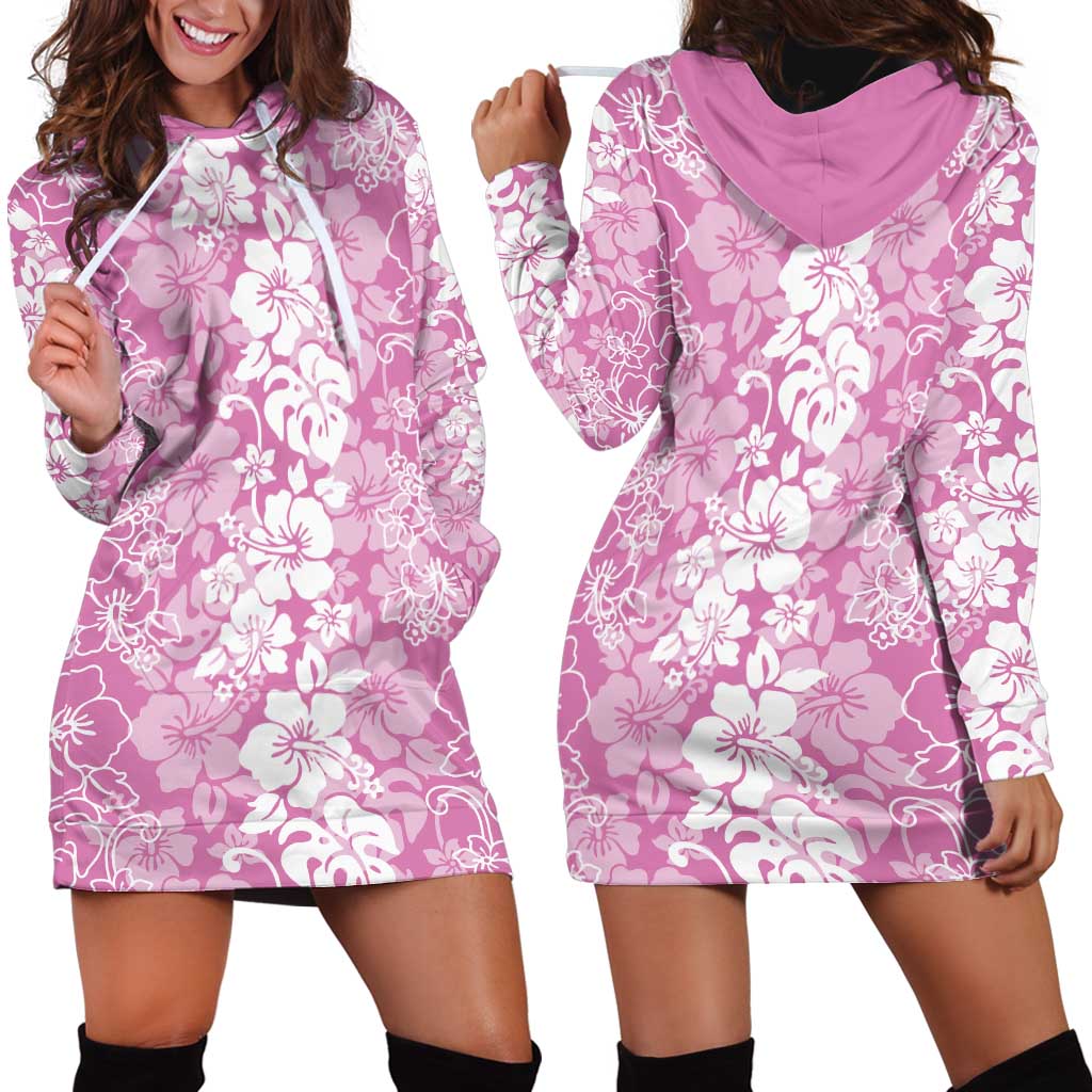 Hawaiian Lei Day Hoodie Dress Pink Hibiscus Flowers Lei Art LT9 - Polynesian Pride