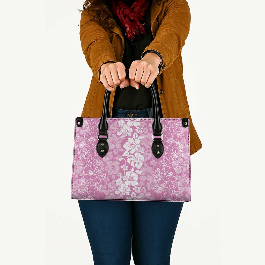 Hawaiian Lei Day Leather Bag Pink Hibiscus Flowers Lei Art - Polynesian Pride