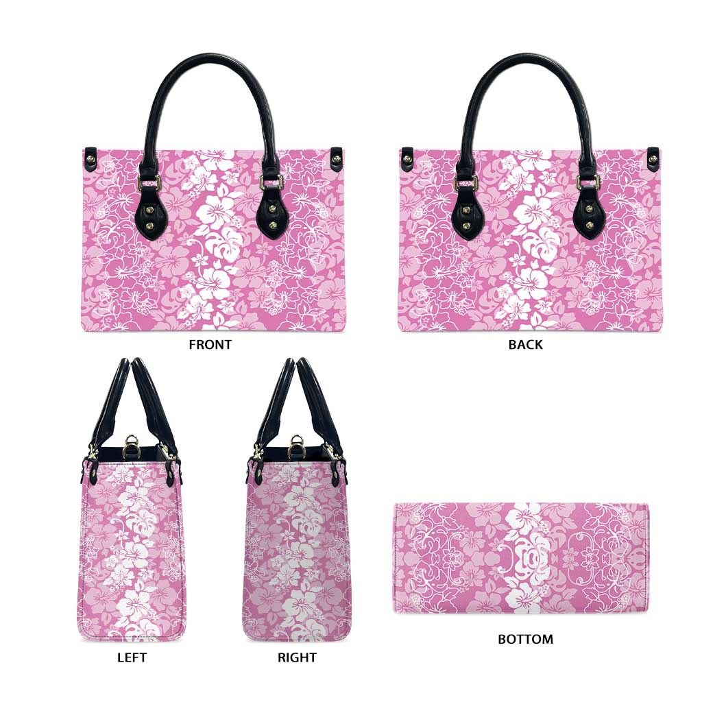 Hawaiian Lei Day Leather Bag Pink Hibiscus Flowers Lei Art - Polynesian Pride