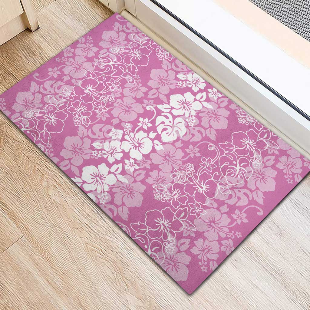Hawaiian Lei Day Rubber Doormat Pink Hibiscus Flowers Lei Art