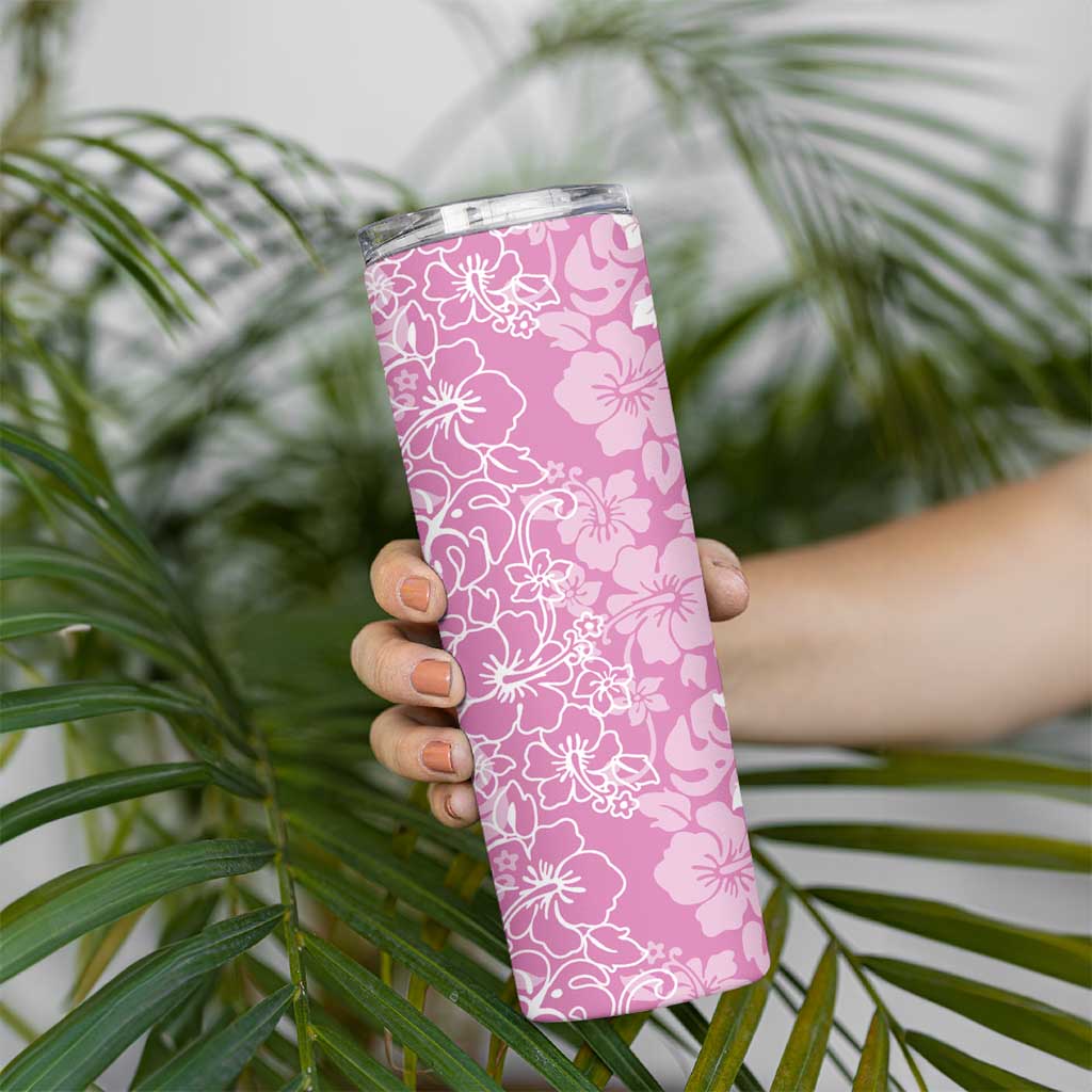 Hawaiian Lei Day Skinny Tumbler Pink Hibiscus Flowers Lei Art LT9 - Polynesian Pride