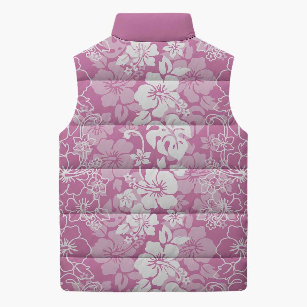 Hawaiian Lei Day Sleeveless Puffer Jacket Pink Hibiscus Flowers Lei Art - Polynesian Pride