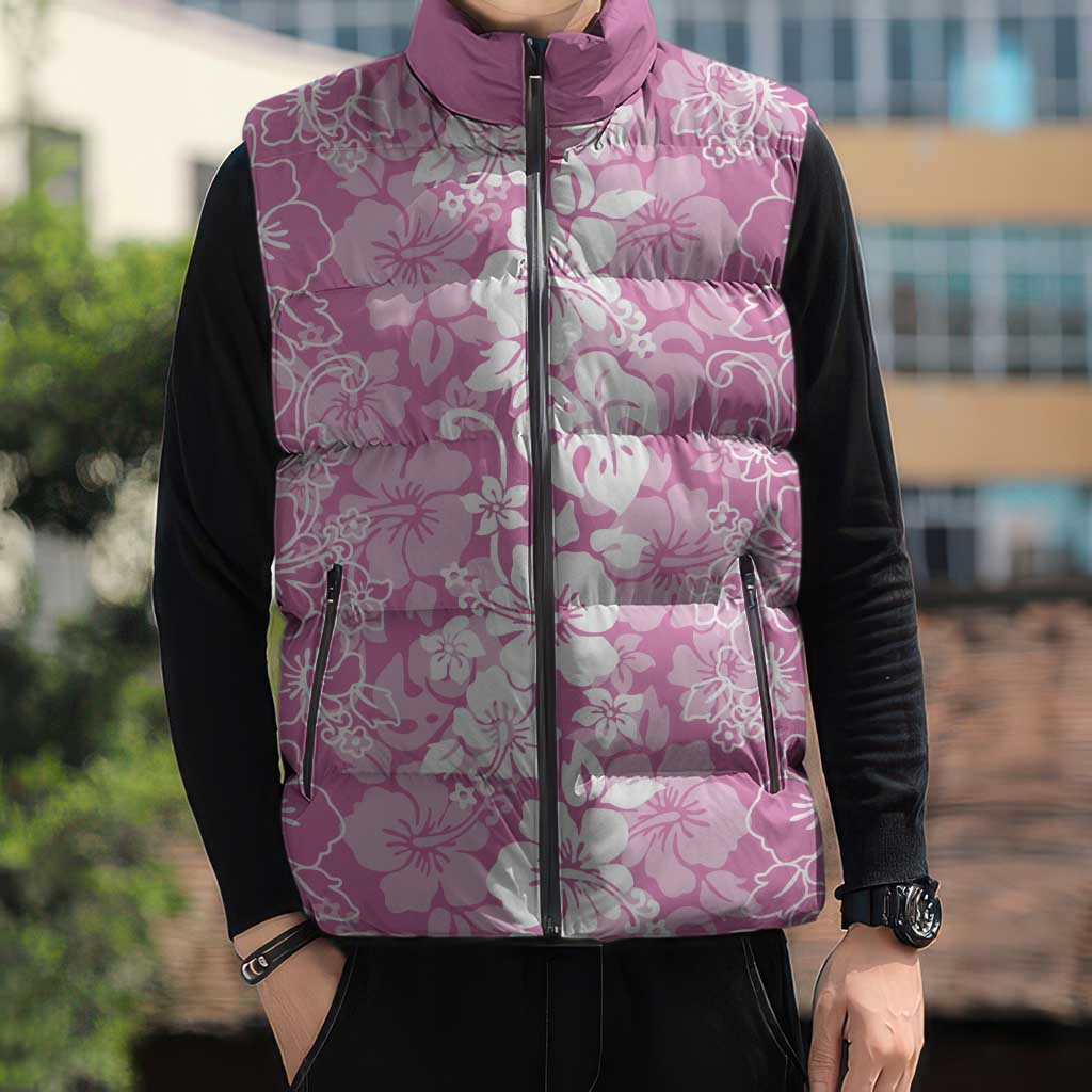 Hawaiian Lei Day Sleeveless Puffer Jacket Pink Hibiscus Flowers Lei Art - Polynesian Pride