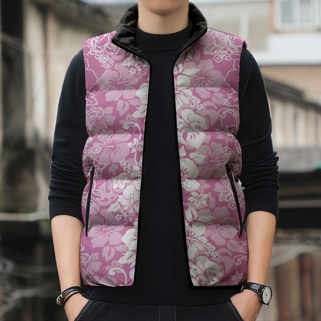 Hawaiian Lei Day Sleeveless Puffer Jacket Pink Hibiscus Flowers Lei Art - Polynesian Pride