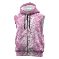 Hawaiian Lei Day Sleeveless Zip Hoodie Pink Hibiscus Flowers Lei Art LT9 Pink - Polynesian Pride