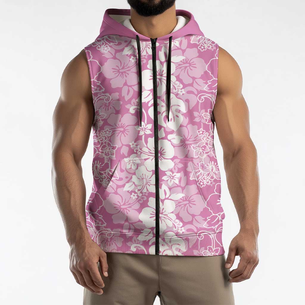 Hawaiian Lei Day Sleeveless Zip Hoodie Pink Hibiscus Flowers Lei Art LT9 - Polynesian Pride