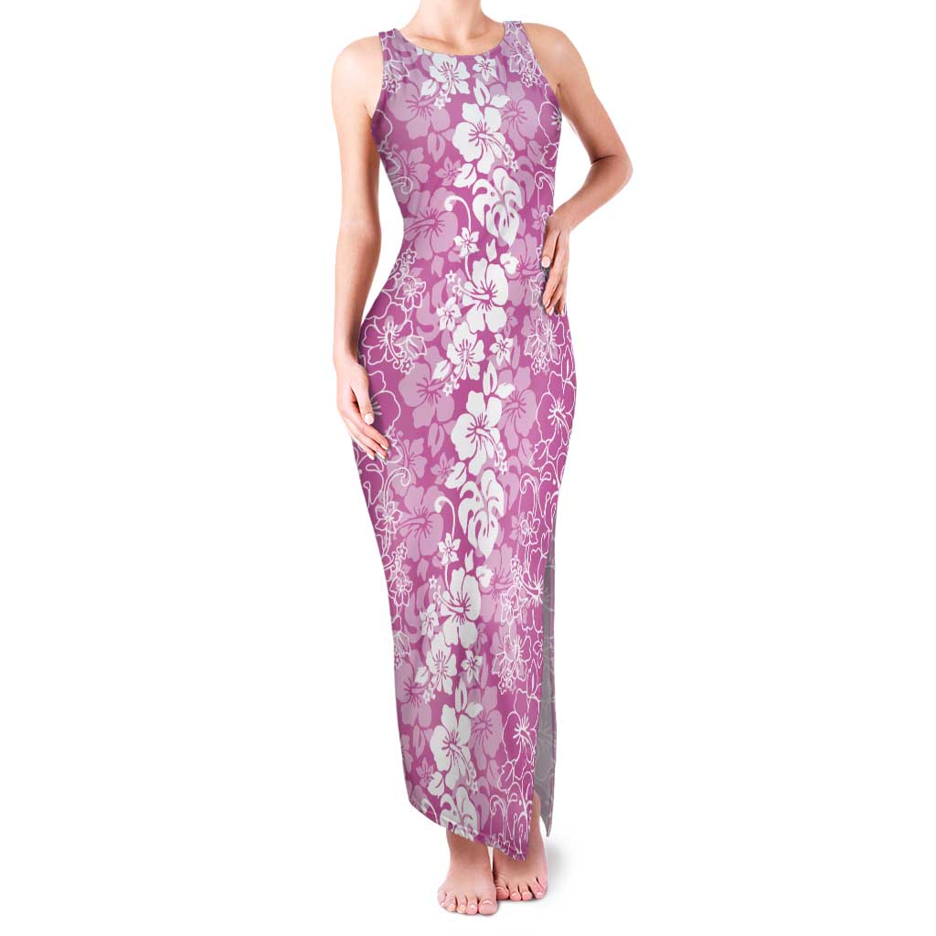 Hawaiian Lei Day Tank Maxi Dress Pink Hibiscus Flowers Lei Art