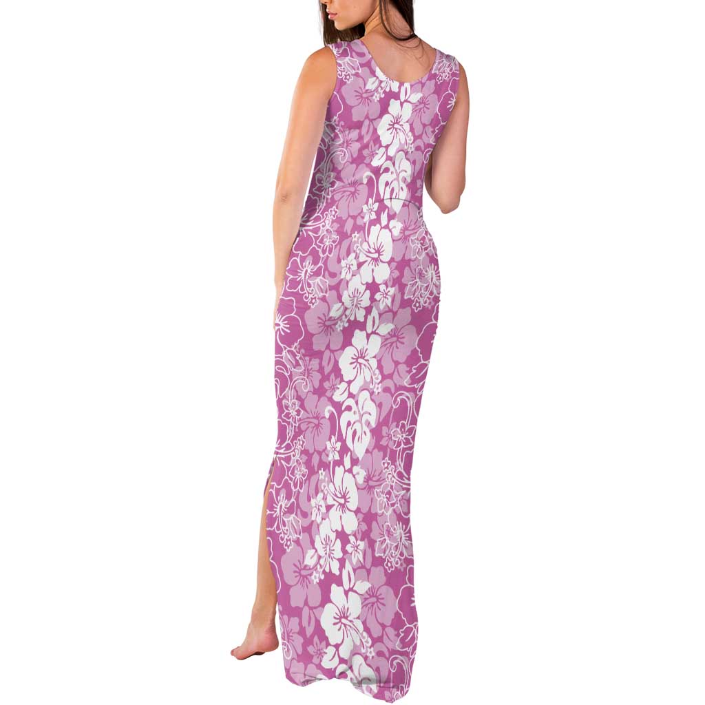Hawaiian Lei Day Tank Maxi Dress Pink Hibiscus Flowers Lei Art