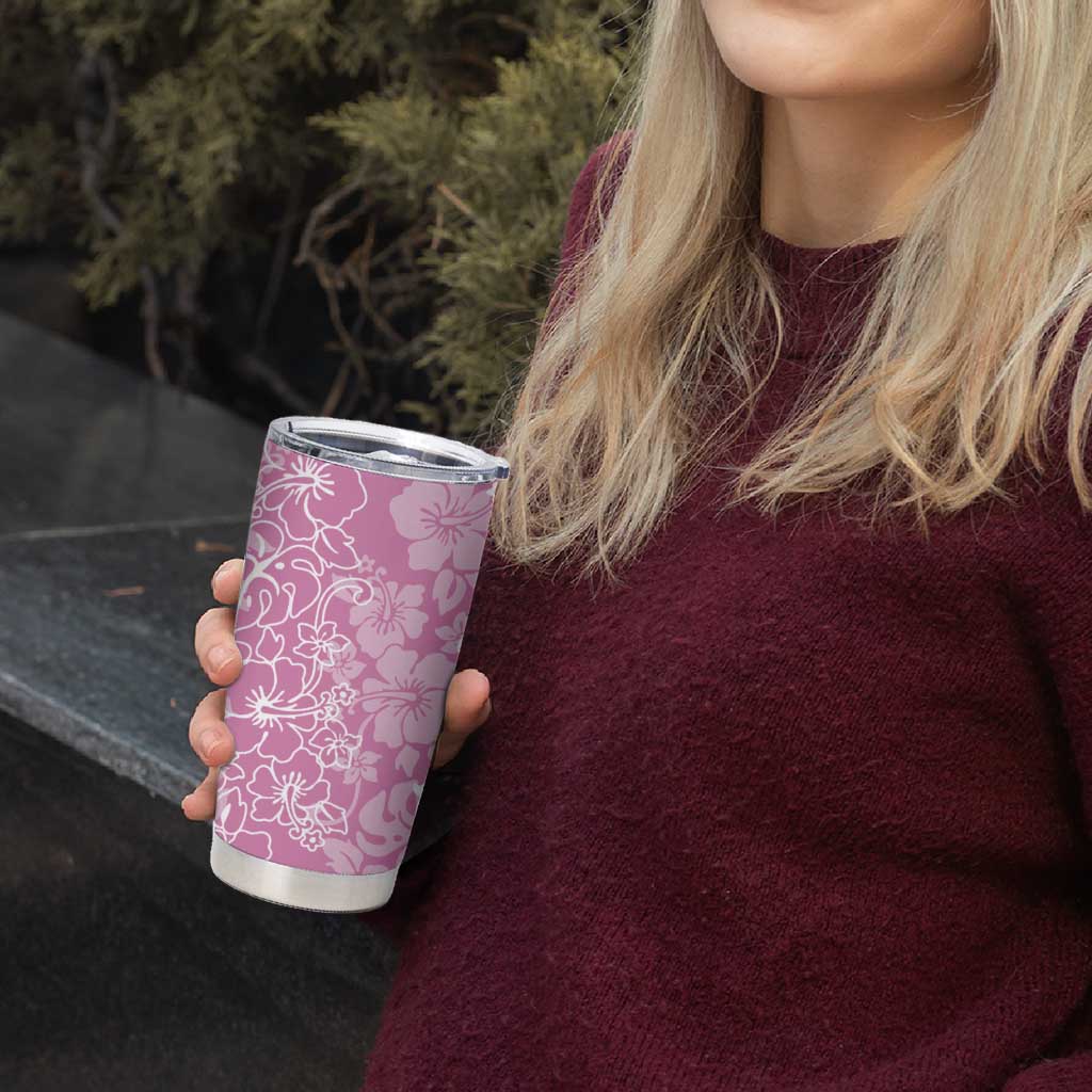 Hawaiian Lei Day Tumbler Cup Pink Hibiscus Flowers Lei Art