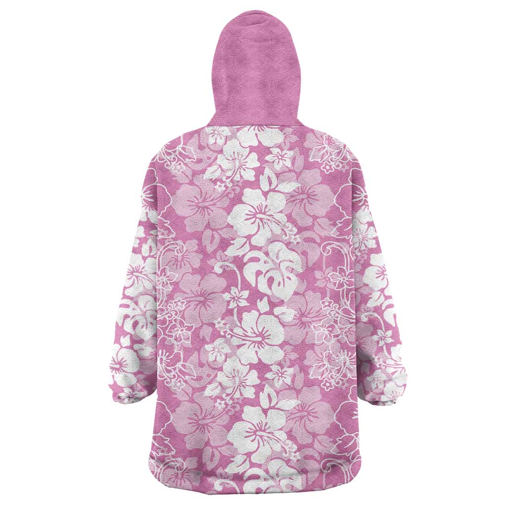 Hawaiian Lei Day Wearable Blanket Hoodie Pink Hibiscus Flowers Lei Art LT9 - Polynesian Pride