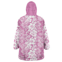 Hawaiian Lei Day Wearable Blanket Hoodie Pink Hibiscus Flowers Lei Art LT9 - Polynesian Pride