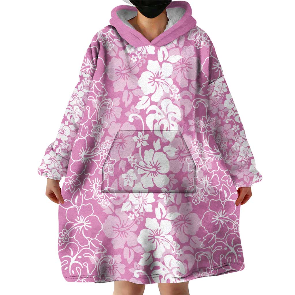 Hawaiian Lei Day Wearable Blanket Hoodie Pink Hibiscus Flowers Lei Art LT9 - Polynesian Pride