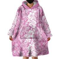 Hawaiian Lei Day Wearable Blanket Hoodie Pink Hibiscus Flowers Lei Art LT9 - Polynesian Pride