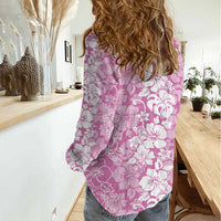 Hawaiian Lei Day Women Casual Shirt Pink Hibiscus Flowers Lei Art LT9 - Polynesian Pride