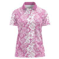 Hawaiian Lei Day Women Polo Shirt Pink Hibiscus Flowers Lei Art LT9 Female Pink - Polynesian Pride