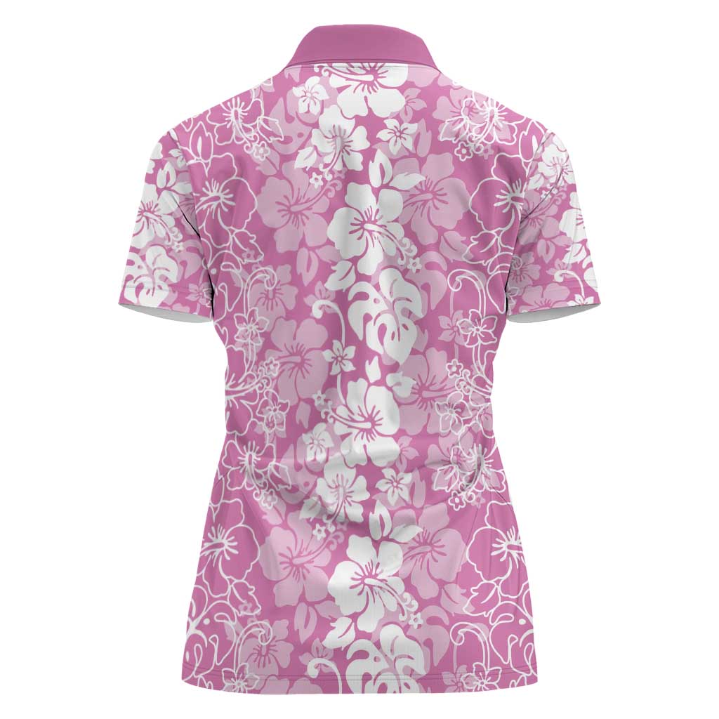 Hawaiian Lei Day Women Polo Shirt Pink Hibiscus Flowers Lei Art LT9 - Polynesian Pride