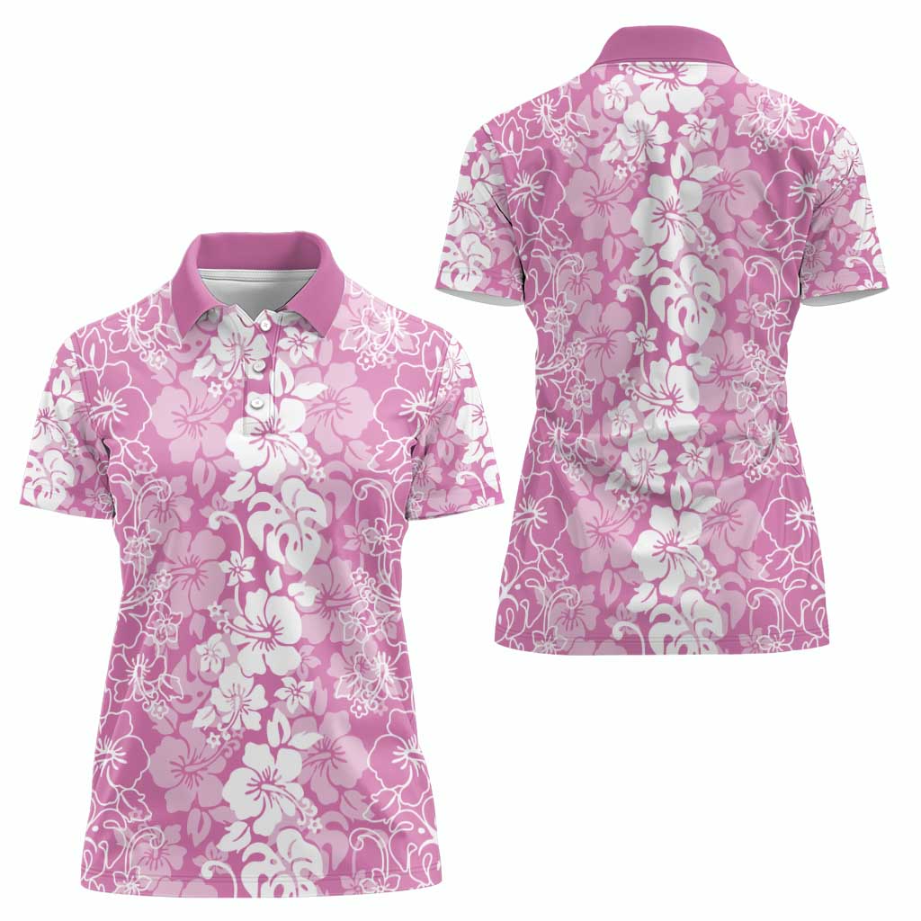 Hawaiian Lei Day Women Polo Shirt Pink Hibiscus Flowers Lei Art LT9 - Polynesian Pride