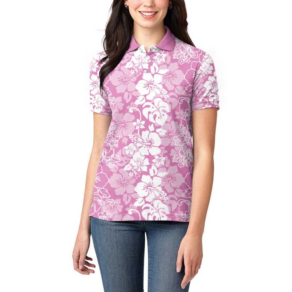 Hawaiian Lei Day Women Polo Shirt Pink Hibiscus Flowers Lei Art LT9 - Polynesian Pride