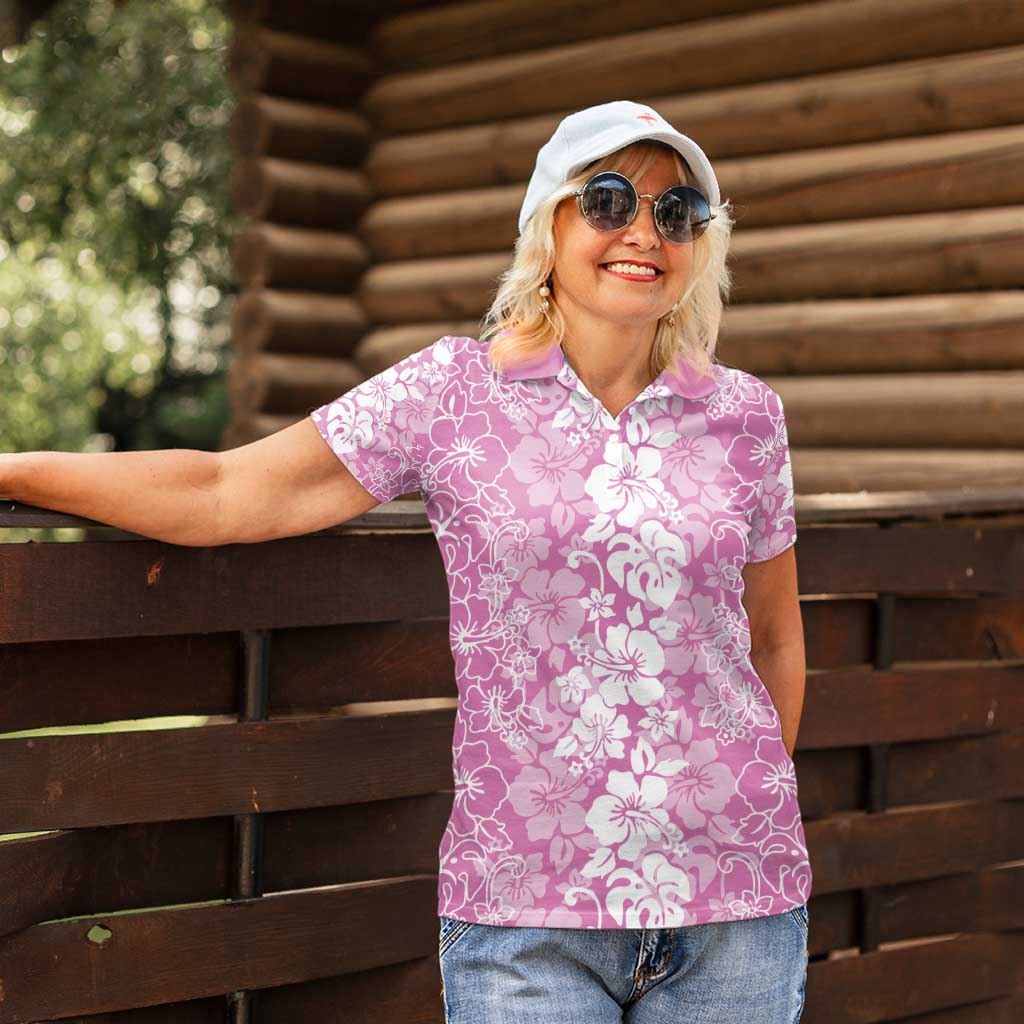 Hawaiian Lei Day Women Polo Shirt Pink Hibiscus Flowers Lei Art LT9 - Polynesian Pride