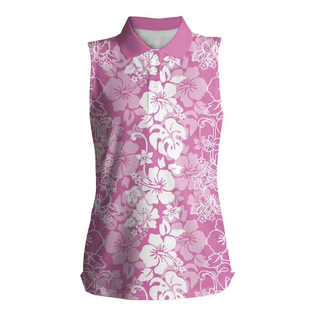 Hawaiian Lei Day Women Sleeveless Polo Shirt Pink Hibiscus Flowers Lei Art LT9 Female Pink - Polynesian Pride