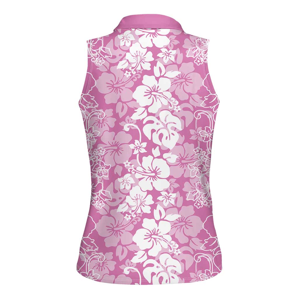 Hawaiian Lei Day Women Sleeveless Polo Shirt Pink Hibiscus Flowers Lei Art LT9 - Polynesian Pride