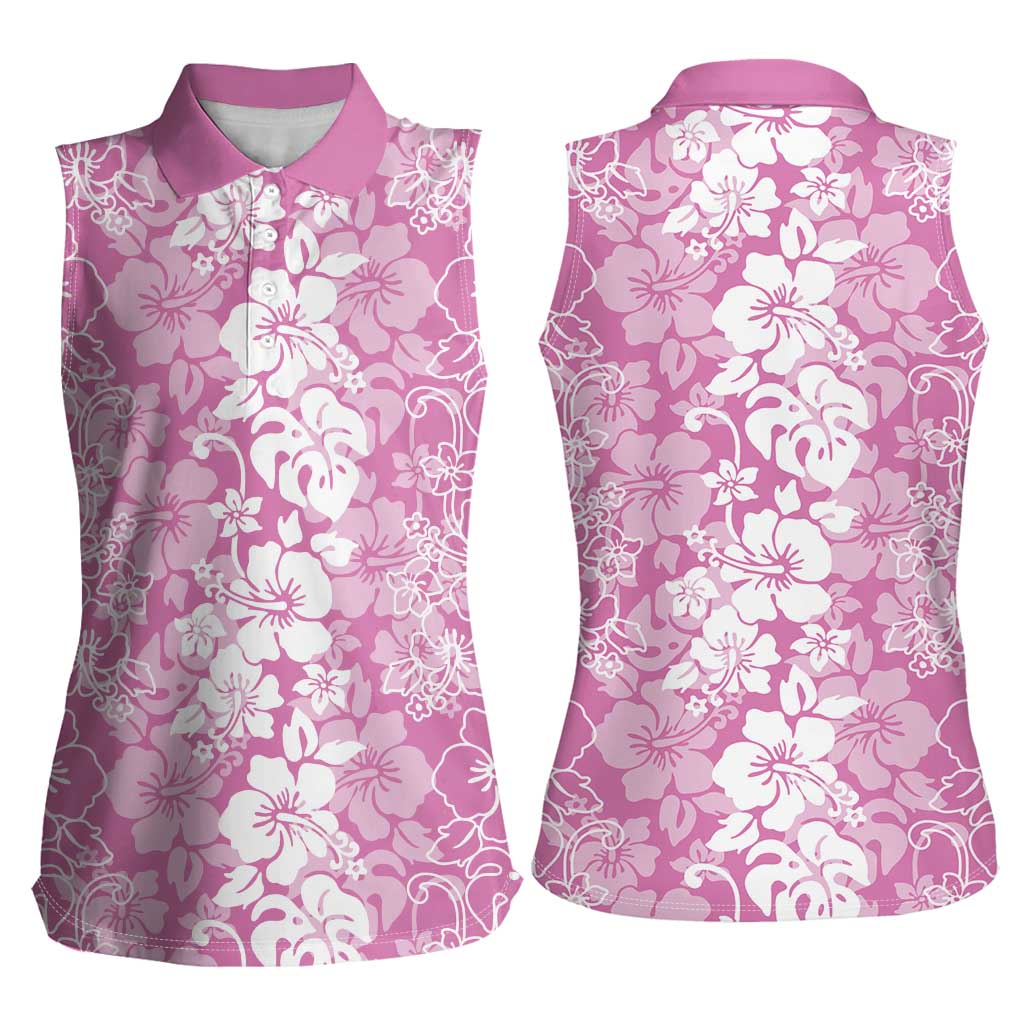 Hawaiian Lei Day Women Sleeveless Polo Shirt Pink Hibiscus Flowers Lei Art LT9 - Polynesian Pride