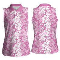 Hawaiian Lei Day Women Sleeveless Polo Shirt Pink Hibiscus Flowers Lei Art LT9 - Polynesian Pride